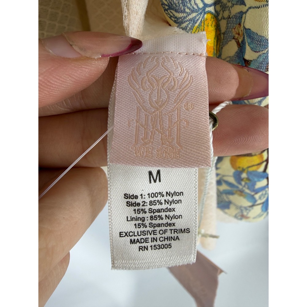 We Are HAH Garden Fruit Floral Mesh Mini Dress Yellow Pink Lace Trim Size Medium - Picture 4 of 5